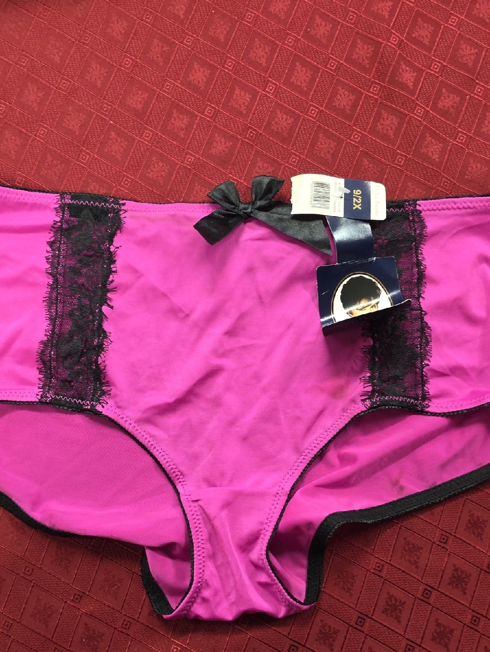 Delta Burke Hot Pink Lace-Trim Briefs with Black Bow